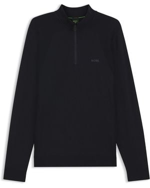BOSS Pullover Aus Baumwoll-Mix Mit Troyerkragen - Blau