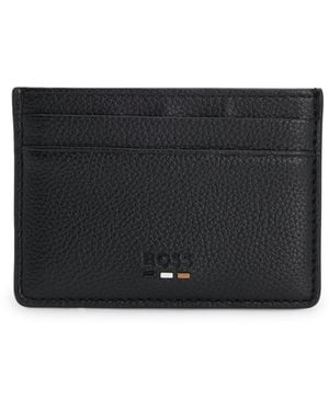 BOSS Grained Faux-Leather Card Holder With Signature-Stripe Trim - Black