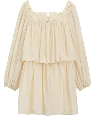 BOSS Vestido Relaxed Fit De Muselina Con Cuello Bordado - Neutro