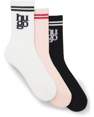 HUGO Three-Pack Of Ribbed Short Socks With Stacked Logos - Black