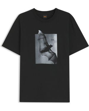 BOSS T-Shirt Van Katoenen Jersey Met Grafisch Artwork - Zwart