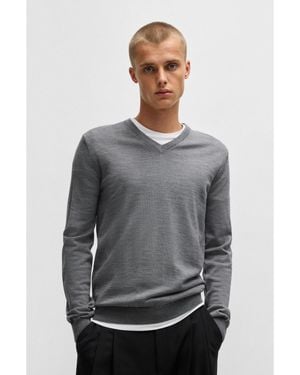 HUGO V-Neck Regular-Fit Jumper - Grey