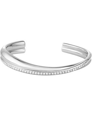 BOSS Silberfarbener, Geschwungener Armreif Mit Kristallverzierungen - Weiß