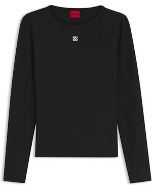 HUGO Stretch-Jersey Top With Stacked-Logo Print - Black