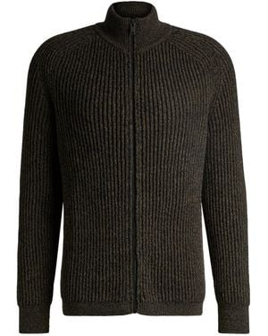 BOSS Regular-Fit Knitted Jacket With Double Rib - Black