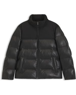 BOSS Wattierte Lederjacke Mit Kontrast-Passe - Schwarz
