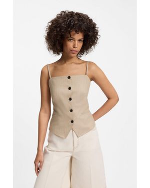 HUGO Waistcoat-Style Slim-Fit Top With Sparkling Pinstripe - Natural