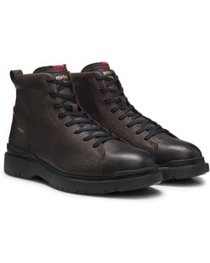 HUGO Boots Aus Genarbtem Leder Mit Logo-Prägung - Schwarz