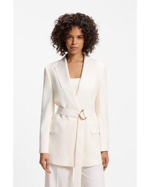 HUGO Relaxed-Fit Blazer With D-Ring Belt - White