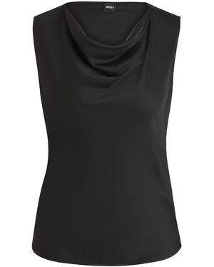 BOSS Mouwloze Blouse Met Watervalhals Van Stretchzijde - Zwart