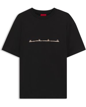 HUGO Relaxed-Fit T-Shirt With Zigzag Stitching Detail - Black