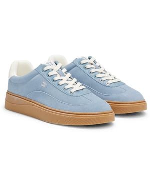 HUGO Suede Trainers With Stacked Logos - Blue