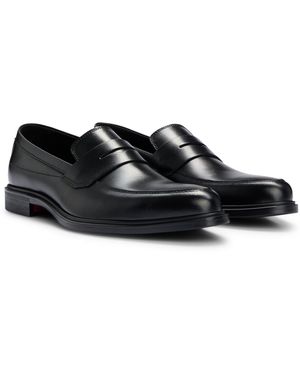 HUGO Leather Loafers With Penny Trim And Rubber Sole - Black