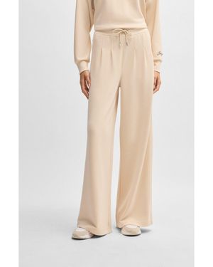 BOSS Wide-Leg Tracksuit Bottoms With Pleat Details - Natural