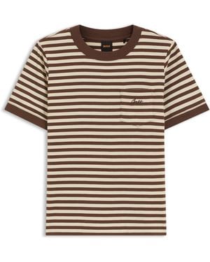 BOSS Gestreept Katoenen T-Shirt Met Borstzak - Meerkleurig