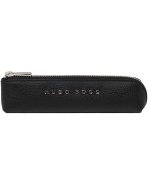 BOSS Grained-Leather Pen Case With-Tone Logo - White