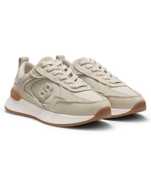 BOSS Suède Sneakers Met Double B-Monogram - Naturel