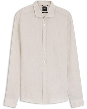 BOSS Regular-Fit Overhemd Van Gewassen Linnen - Wit