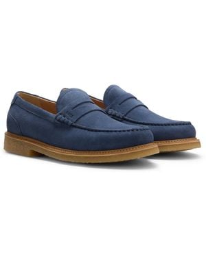 BOSS Suede Moccasins With Crepe Outsole - Blue