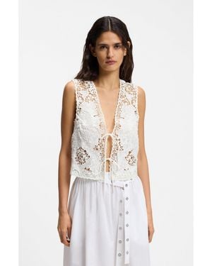 BOSS Embroidered Waistcoat With Tie Closure - White