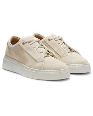 BOSS Suede Trainers With Hidden Wedge - White