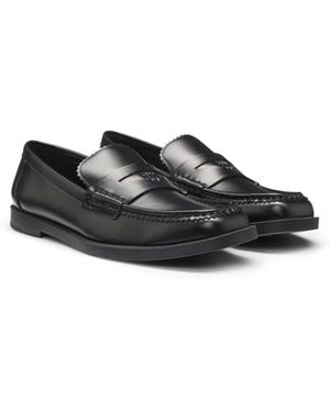 HUGO Stacked-Logo Loafers - Black