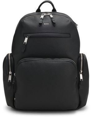 BOSS Italian-Leather Backpack With Zipped Side Pockets - Black