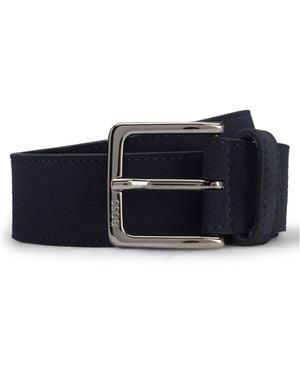 BOSS Suede Belt With Logo-Engraved Gunmetal Buckle - Black