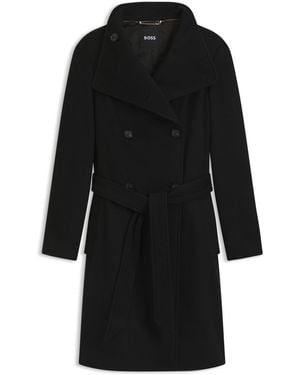 BOSS Zweireihiger Mantel Aus Woll-Mix - Schwarz