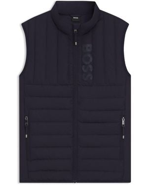 BOSS Equestrian Waterproof Gilet With Vertical Logo Print - Blue