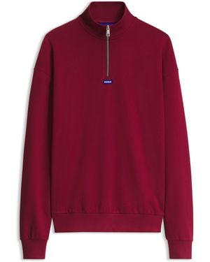 HUGO Katoenen Sweatshirt Met Ritskraag - Rood