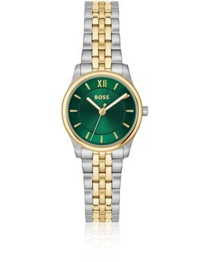 BOSS Elegante Zweifarbige Uhr Mit Sonnenstrahlenförmig Gemustertem Zifferblatt - Blau