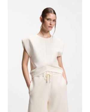 BOSS Sleeveless Loose-Fit Sweatshirt With V-Cut Hemline - Natural