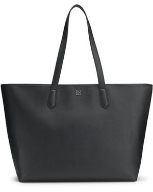 HUGO Tote Bag Aus Genarbtem Kunstleder Mit Stack-Logo - Schwarz