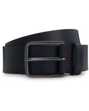 HUGO Embossed-Leather Belt With Brushed-Gunmetal Pin Buckle - Black