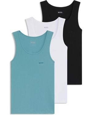 BOSS Three-Pack Of Ribbed-Cotton Underwear Vests - Blue