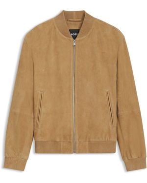 BOSS Regular-Fit Jas Van Suède - Naturel