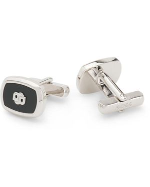 BOSS Enamel-Insert Cufflinks With Double B Monogram - White