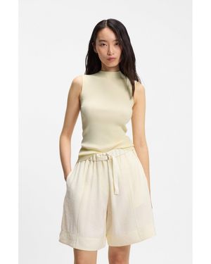 BOSS Ribbed-Knit Top With Mock Neckline - Natural