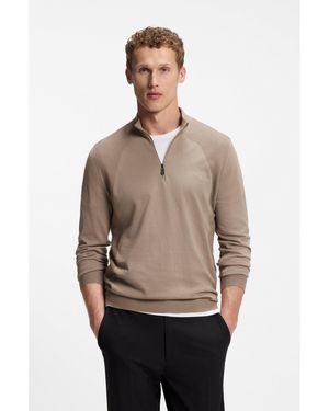 BOSS Zip-Neck Jumper - Natural