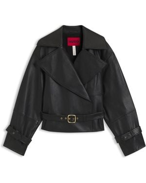 HUGO Relaxed-Fit Lederjacke Mit Gürtel - Schwarz