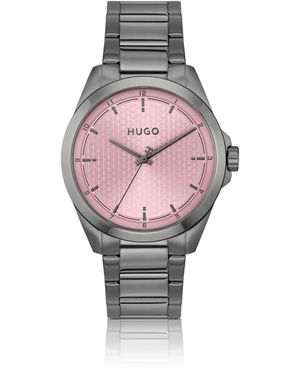 HUGO Seam Beschichtete Uhr Mit Pinkfarbenem Strukturiertem Zifferblatt