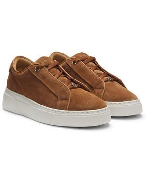 BOSS Suede Trainers With Hidden Wedge - Brown