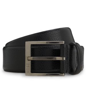 BOSS Grained Italian-Leather Belt With Polished Pin Buckle - Black