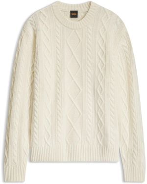 BOSS Pullover Aus Schurwolle Mit Zopfmuster - Natur