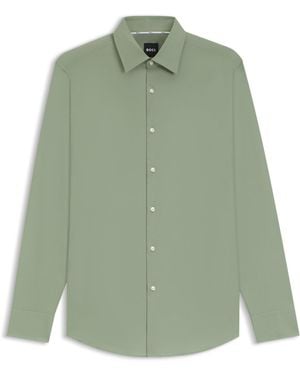 BOSS Slim-Fit Hemd Aus Elastischer Baumwoll-Popeline Mit Bügelleichtem Finish - Grün