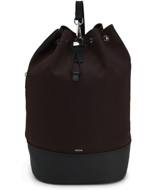 BOSS Canvas Bucket Bag With Faux-Leather Trims - Black