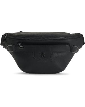 HUGO Faux-Leather Belt Bag With Stacked Logo - Black