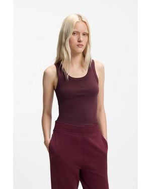 HUGO Cotton-Blend Tank Top With Stacked-Logo Embroidery - Purple