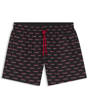 HUGO Zwemshort Met All-Over Tweedelige Logoprints - Zwart
